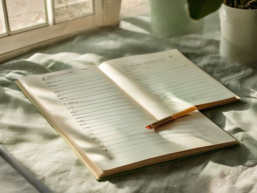 Notebook and pen with habit-tracking checklist on a desk